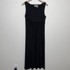 Chico's Travelers Women Slinky Maxi Dress Black Sleeveless Chevron Knit Casual